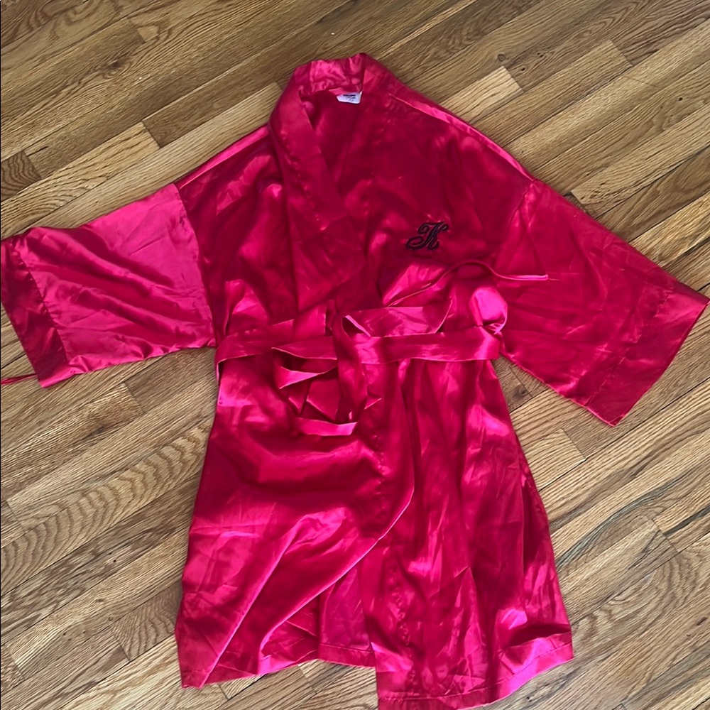 Luxurious Red Satin Robe monogrammed with a K